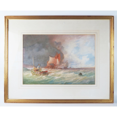 1745 - 19th century English School; Barge and Sailing Ships in a choppy estuary, watercolour, unsigned and ... 