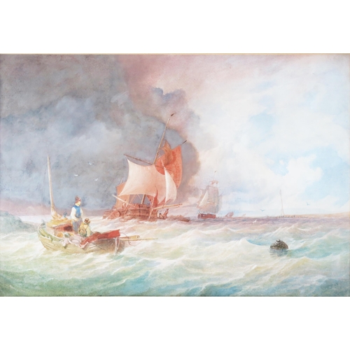 1745 - 19th century English School; Barge and Sailing Ships in a choppy estuary, watercolour, unsigned and ... 