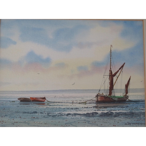 1746 - Alan Whitehead, Thames Barge Moored with Rowing Boats, watercolour, signed undated, 14.5 x 19cm, and... 