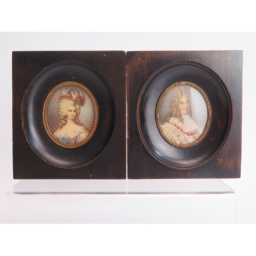 1761 - A Matched Pair of Portrait Miniatures _ one of Louis XIV with label verso indicating it is after Car... 