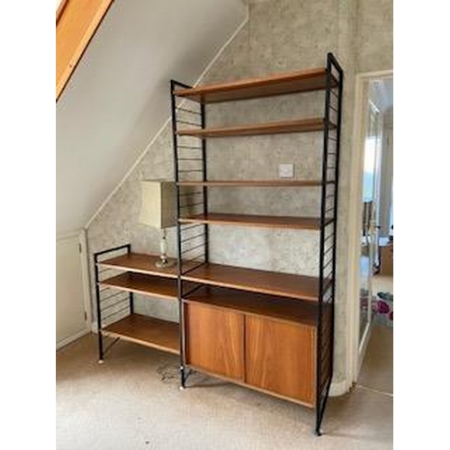 1788 - Ladderax, five sections of Ladderax shelving, with ten open shelves, two three drawer units, one gla... 