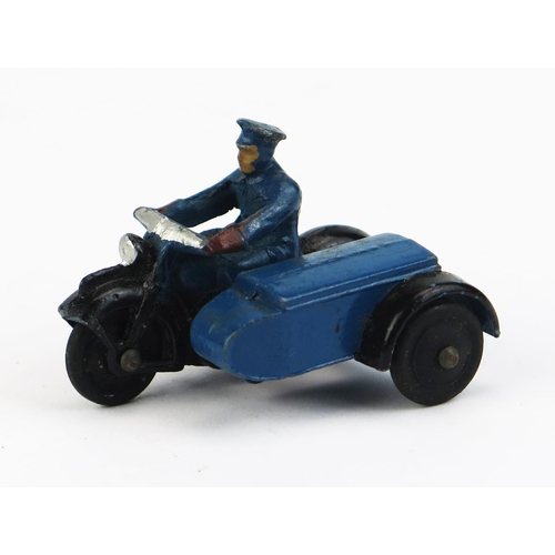 1132 - Dinky 43b RAC Motorcycle  - black motorcycle, blue tank, driver and sidecar, brown gloves, solid bla... 