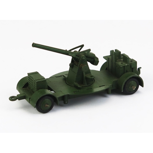 1136 - Dinky 161b Anti-Aircraft Gun on Trailer - matt green, ridged hubs - near mint