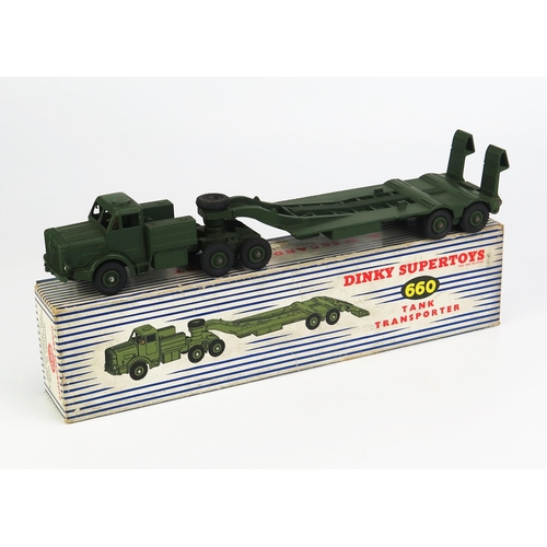 1138 - Dinky 660 Mighty Antar Tank Transporter - matt green tractor unit, trailer and ridged hubs, 