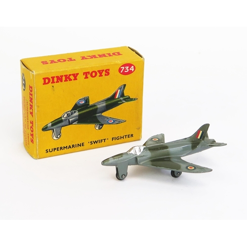 1141A - Dinky 734 Supermarine Swift Fighter - grey/olive drab camo - near mint in excellent+ yellow picture ... 