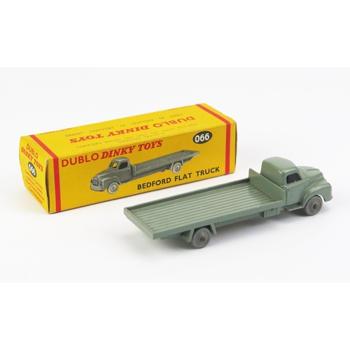 1149 - Dinky Dublo 066 Bedford Flat Truck - grey, no hook, smooth solid plastic wheels - very near mint in ... 