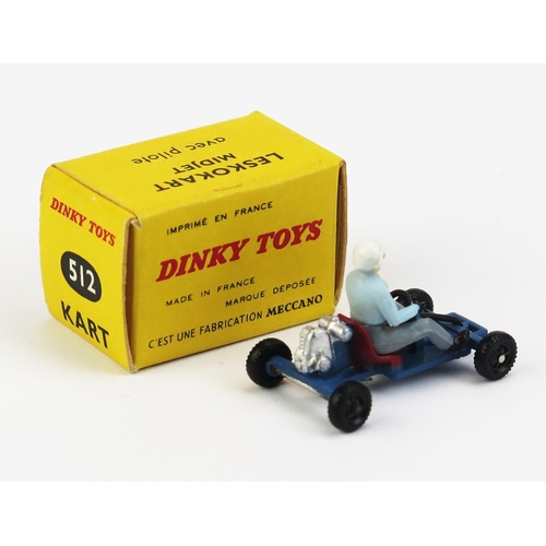 1152 - French Dinky 512 Leskokart Midjet Kart - blue, black plastic wheels, red seat, driver with pale blue... 