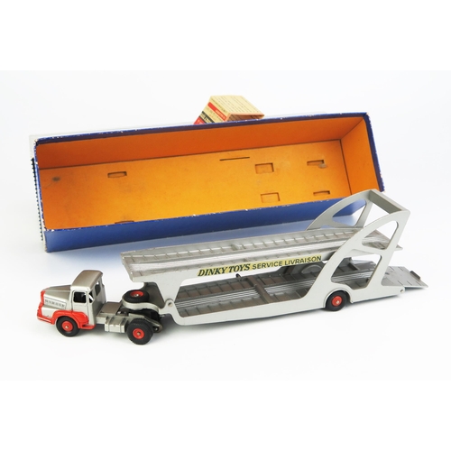 1155 - French Dinky 39A Unic Boilot Car Transporter - silver/orange, orange ridged and concave hubs, 