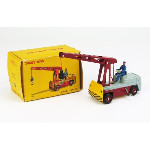 1156 - French Dinky 50 Salev Mobile Crane - grey/red body, yellow and black striped bumper, red crane and h... 