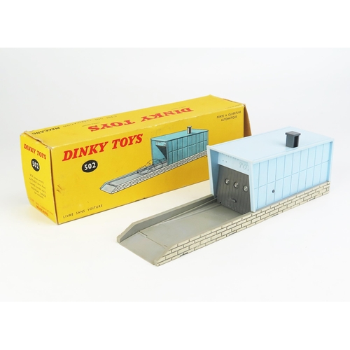 1159 - French Dinky 502 Garage - sky blue/light grey, dark grey door - near mint (some light staining) in v... 