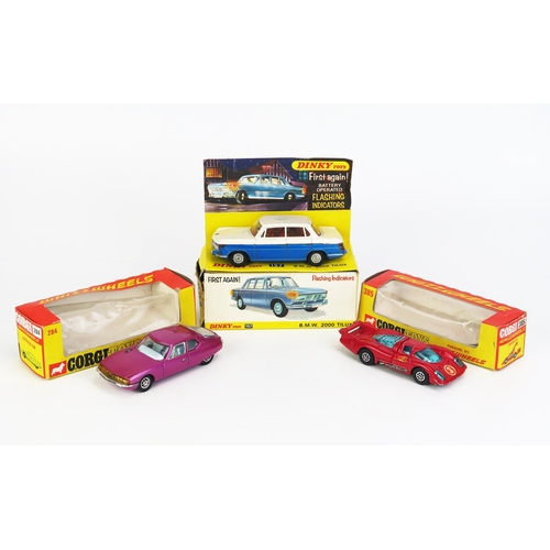 1165 - Dinky / Corgi trio to include Dinky 157 BMW 2000 Tilux, Corgi 284 Citroen SM in metallic purple and ... 