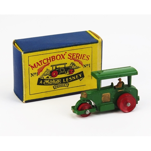 1170 - Matchbox Moko 1a Aveling Barford Road Roller - Stannard Code 2, dark green, red rollers, gold trim, ... 