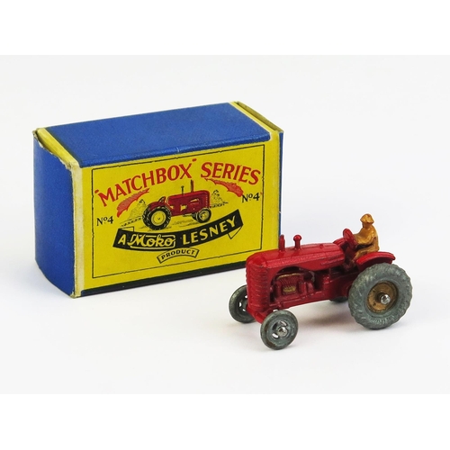 1171 - Matchbox Moko 4a Massey Harris Tractor - Stannard Code 1, red, gold trim, tan driver, metal wheels, ... 