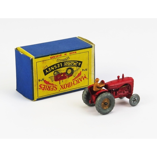 1171 - Matchbox Moko 4a Massey Harris Tractor - Stannard Code 1, red, gold trim, tan driver, metal wheels, ... 