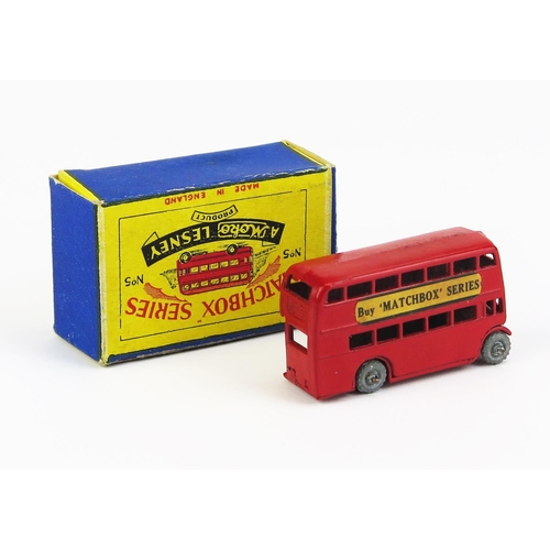 1172 - Matchbox Moko 5a Double Deck Bus - Stannard Code 1, red, number plate recess, paper labels, metal wh... 