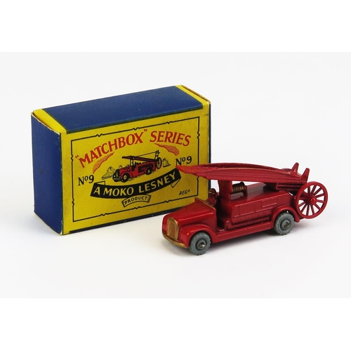 1174 - Matchbox Moko 9b Dennis Fire Engine - Stannard Code 4, red, gold trim, with front bumper, metal whee... 