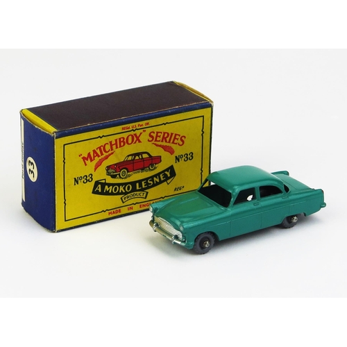 1180 - Matchbox Moko 33a Ford Zodiac - Stannard Code 9, sea-green, silver trim, grey plastic wheels, domed/... 