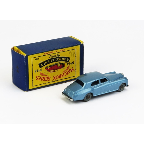 1186 - Matchbox Moko 44a Rolls-Royce Silver Cloud - metallic blue, silver trim, metal wheels, domed/crimped... 