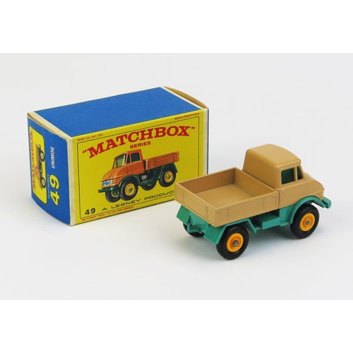 1190 - Matchbox 49b Mercedes Unimog -  Stannard Code 3, light brown/sea green, yellow hubs, black tyres - v... 