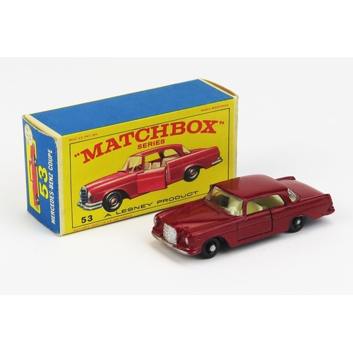 1191 - Matchbox 53 Mercedes 220SE - Stannard Code 8, dark red, cream interior, silver trim, fine tread blac... 