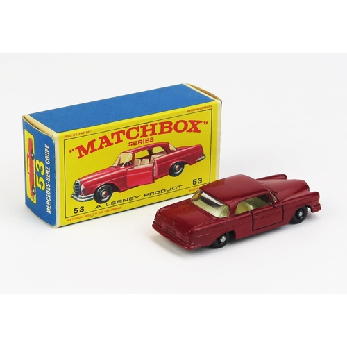 1191 - Matchbox 53 Mercedes 220SE - Stannard Code 8, dark red, cream interior, silver trim, fine tread blac... 