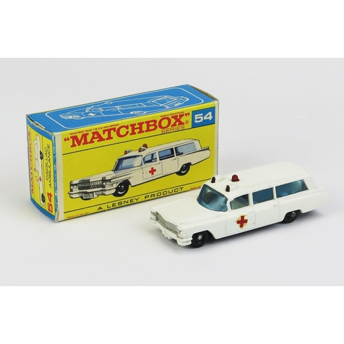 1192 - Matchbox 54b Cadillac Ambulance - Stannard Code 1, white, silver trim, red roof lights, white interi... 