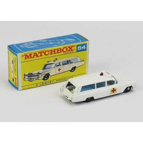 1192 - Matchbox 54b Cadillac Ambulance - Stannard Code 1, white, silver trim, red roof lights, white interi... 