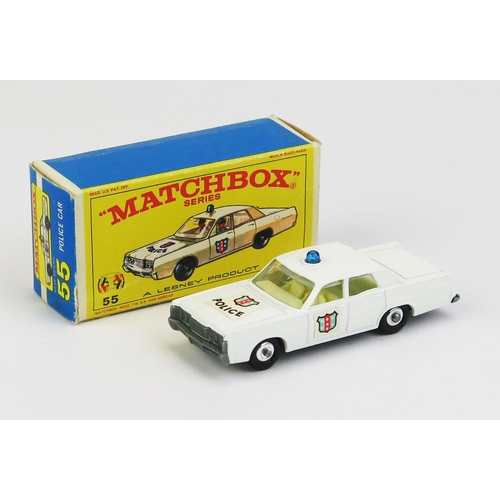 1193 - Matchbox Regular Wheels 55d Mercury Police Car - Stannard Code 8 - white, cream interior, blue roof ... 