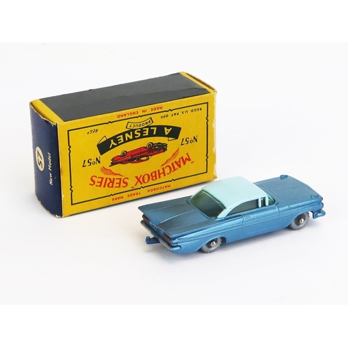 1193A - Matchbox 57b Chevrolet Impala - two-tone blue, green tinted windows, silver plastic wheels, dark blu... 