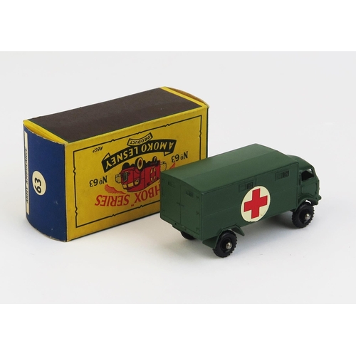 1195 - Matchbox Moko 63a Army Ambulance (Ford 3 Ton 4x4) - Stannard Code 1, olive green body and base, silv... 