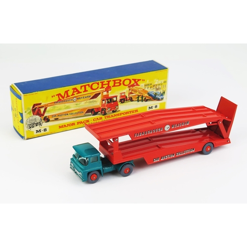 1202 - Matchbox Regular Wheels Major Pack M8 Guy Warrior Car Transporter - turquoise cab, green tinted wind... 