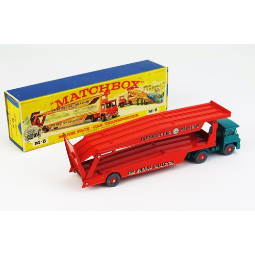 1202 - Matchbox Regular Wheels Major Pack M8 Guy Warrior Car Transporter - turquoise cab, green tinted wind... 