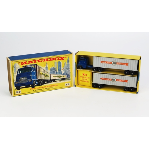 1203 - Matchbox Regular Wheels Major Pack M9 Inter-State Double Freighter - blue tractor unit, green tinted... 