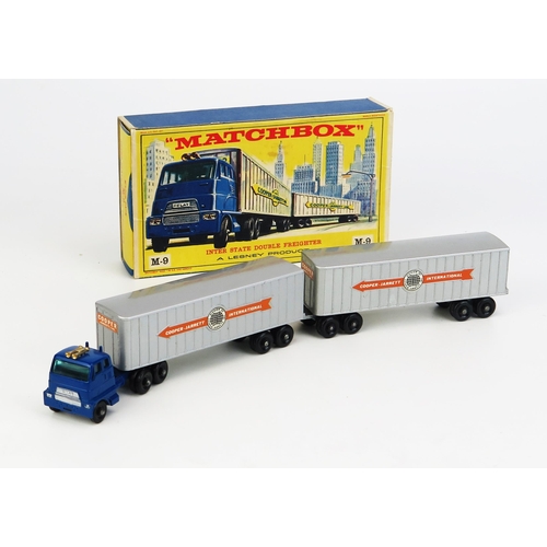 1203 - Matchbox Regular Wheels Major Pack M9 Inter-State Double Freighter - blue tractor unit, green tinted... 