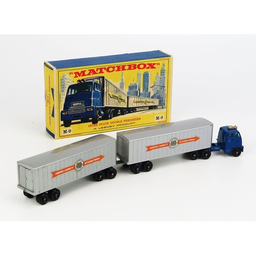 1203 - Matchbox Regular Wheels Major Pack M9 Inter-State Double Freighter - blue tractor unit, green tinted... 