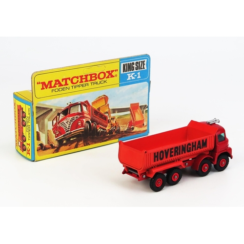 1204 - Matchbox King Size K-1 Foden Tipper Truck - red cab and chassis, orange tipper, 