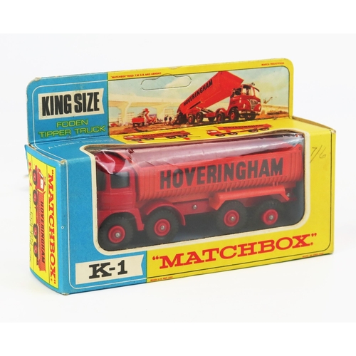 1204 - Matchbox King Size K-1 Foden Tipper Truck - red cab and chassis, orange tipper, 