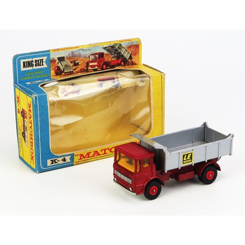 1205 - Matchbox King Size K4 Leyland Tipper Truck - dark red cab and chassis, orange tinted windows, cream ... 