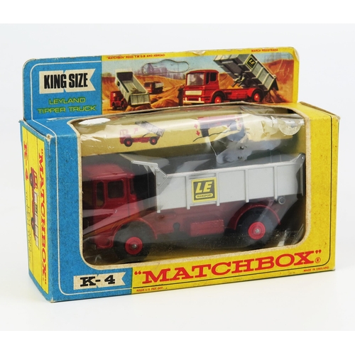 1205 - Matchbox King Size K4 Leyland Tipper Truck - dark red cab and chassis, orange tinted windows, cream ... 