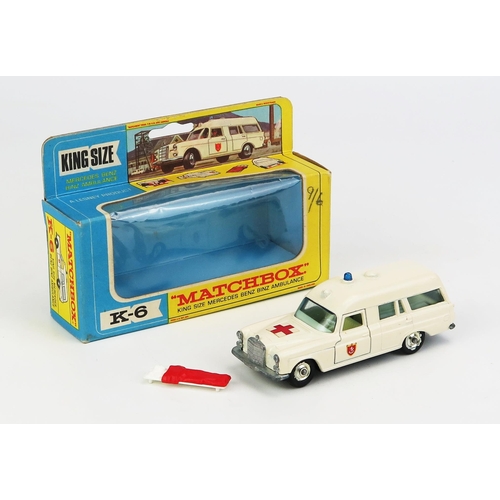 1206 - Matchbox King Size K6 Mercedes Benz Binz Ambulance - cream, blue tinted windows and roof light, crea... 