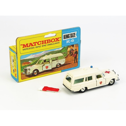 1206 - Matchbox King Size K6 Mercedes Benz Binz Ambulance - cream, blue tinted windows and roof light, crea... 