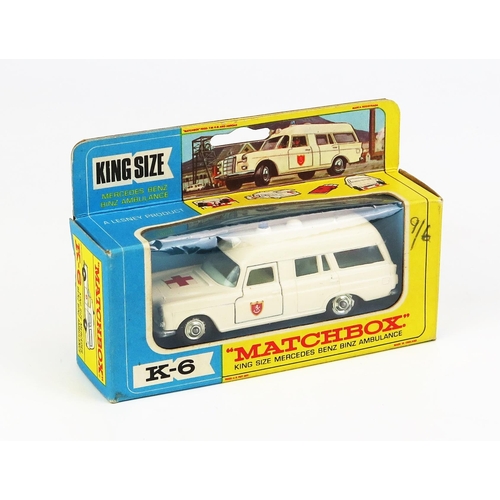 1206 - Matchbox King Size K6 Mercedes Benz Binz Ambulance - cream, blue tinted windows and roof light, crea... 