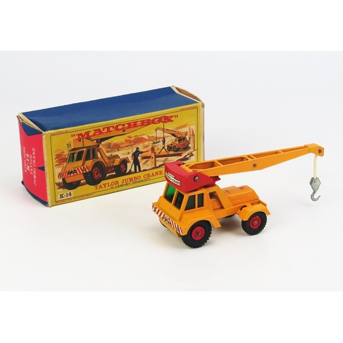 1212 - Matchbox King Size K14 Taylor Jumbo Crane - yellow body, red ballast box, yellow arms, unpainted hoo... 