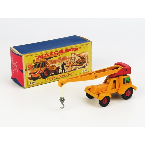 1212 - Matchbox King Size K14 Taylor Jumbo Crane - yellow body, red ballast box, yellow arms, unpainted hoo... 