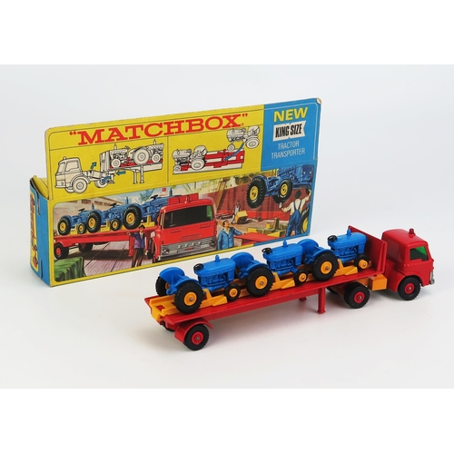 1214 - Matchbox King Size K20 Ford D800 Tractor Transporter, red cab, chassis and trailer, yellow fuel tank... 