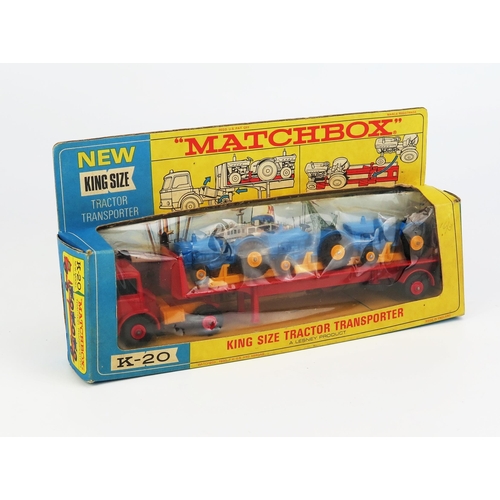 1214 - Matchbox King Size K20 Ford D800 Tractor Transporter, red cab, chassis and trailer, yellow fuel tank... 