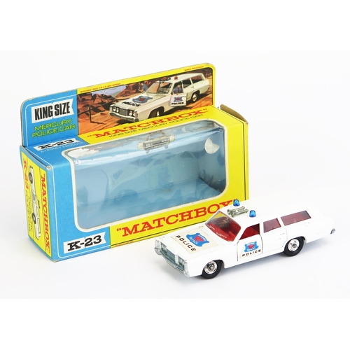 1218 - Matchbox King Size K23 Mercury Estate Police Car - white red interior and tow hook, 