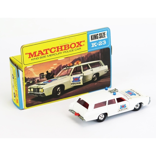 1218 - Matchbox King Size K23 Mercury Estate Police Car - white red interior and tow hook, 