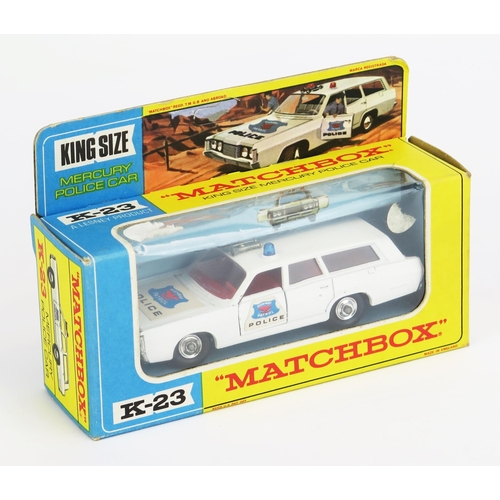 1218 - Matchbox King Size K23 Mercury Estate Police Car - white red interior and tow hook, 