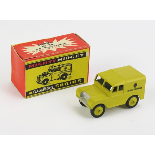 1225 - Benbros Mighty Midget No. 34 AA Road Service Land Rover - yellow, silver grille and bumper, black ca... 